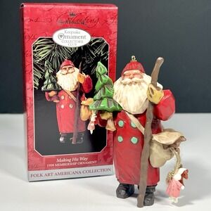 1998 Hallmark Keepsake Ornament Santa Making His Way Collector Club‎ Folk Art